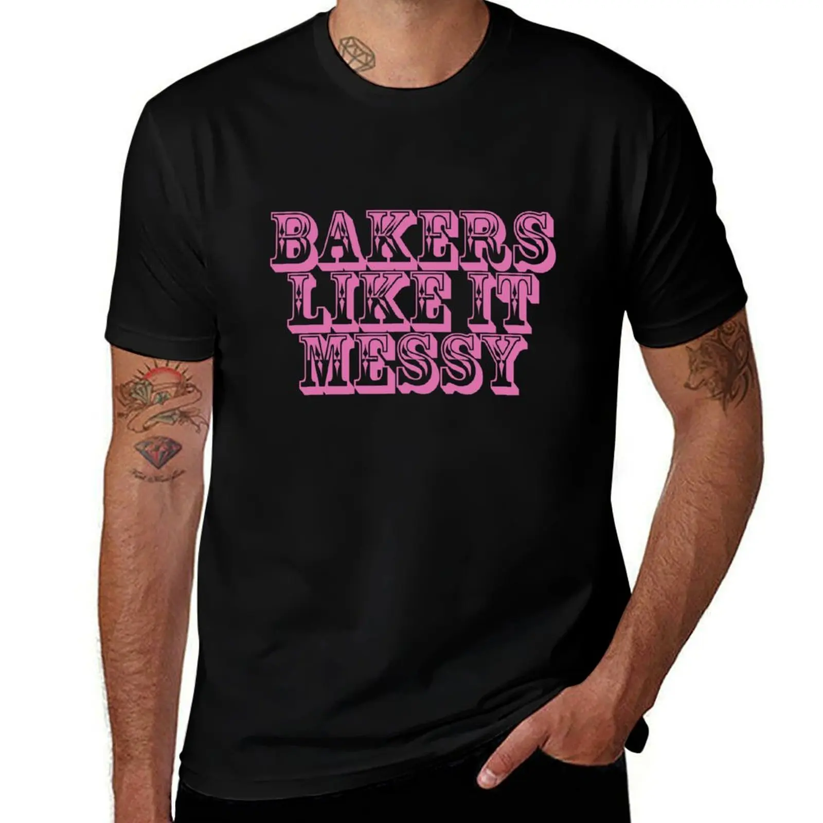 

Bakers Like It Messy Funny Baking Design T-Shirt Casual Loose Short Sleeve Tee for Men