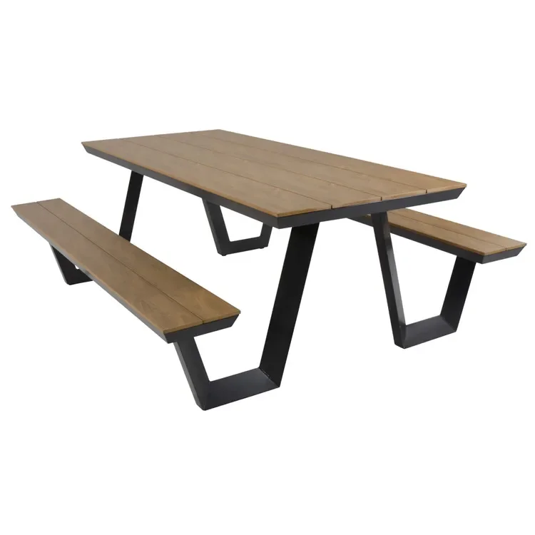 outdoor recycled plastic wood commercial long picnic table outside patio furniture restaurant dining cafe table with bench