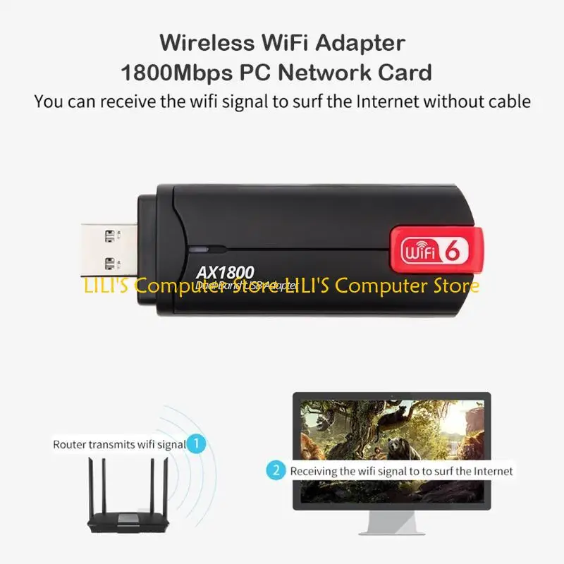 A52B WIFI 6 USB محول 1800 ميجا بريتنيات في الثانية لنظام التشغيل 7/10/11