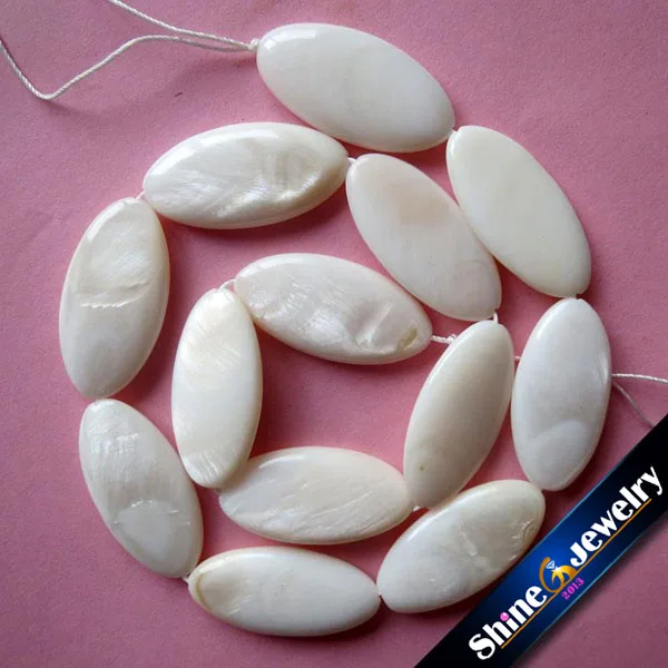 Wholesale 15x30mm Natural Hand Grind Oval Shape White Color Shell MOP Gems Loose Beads Strand 15