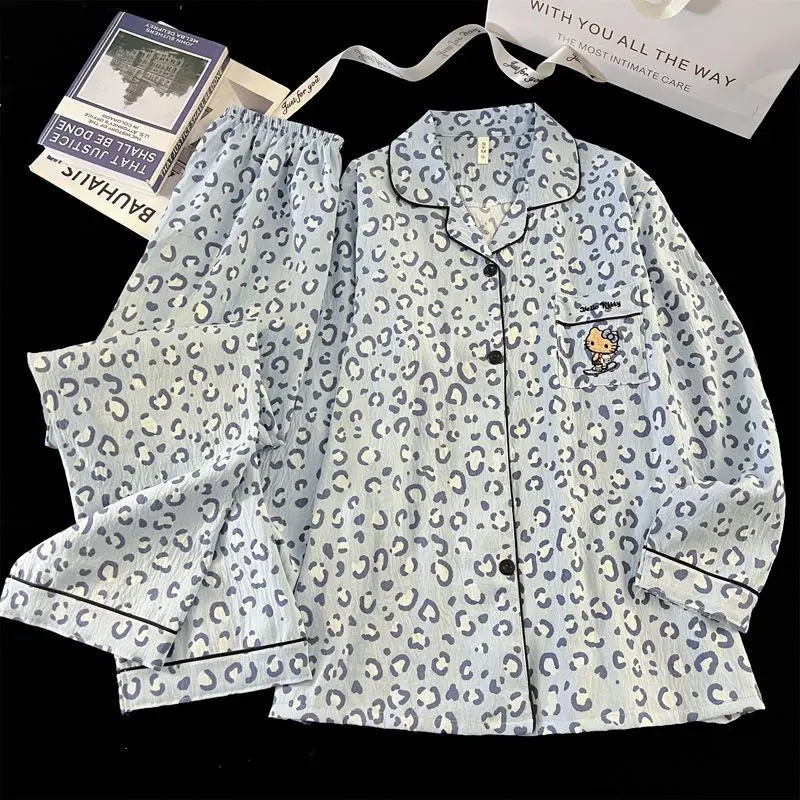 

Сексуальная пижама Sanrio Hello Kitty, женская хлопковая пижама с рисунком Kawaii, ночная рубашка с длинными рукавами, весенняя пижама, комплект домашней одежды