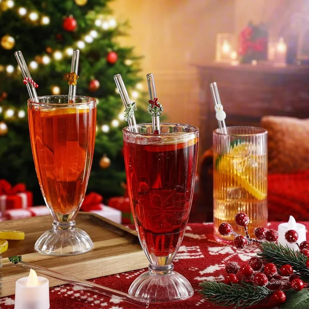 4 pièces noël Milk Shake jus thé Cocktail paille verre pailles à boire ensemble paille réutilisable avec brosse barre accessoires