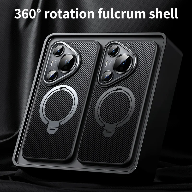 

Phone Case for Huawei Pura 70 Ultra Mate 60 Pro Protective Case Carbon Fiber Magnetic Rotate Bracket MagSafe Shock Proof Cover