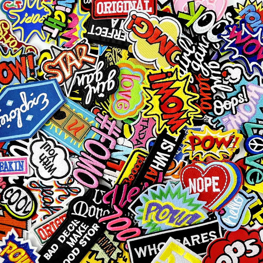 100Pcs/Lot Random Mix Patches Embroidered Applique Clothes Accessories Apparel Supplies Decoration Cloth Patch Badge Love Cool