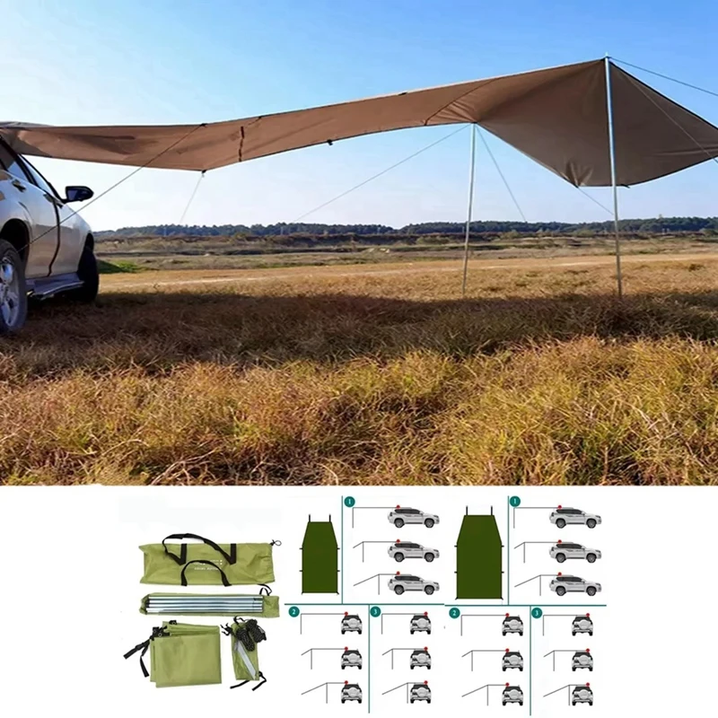 AD08-Portable Car Shelter Shade Camping Side Car Roof Top Tent Anti-UV Sunshade Waterproof Awning Parasol Rain Canopy