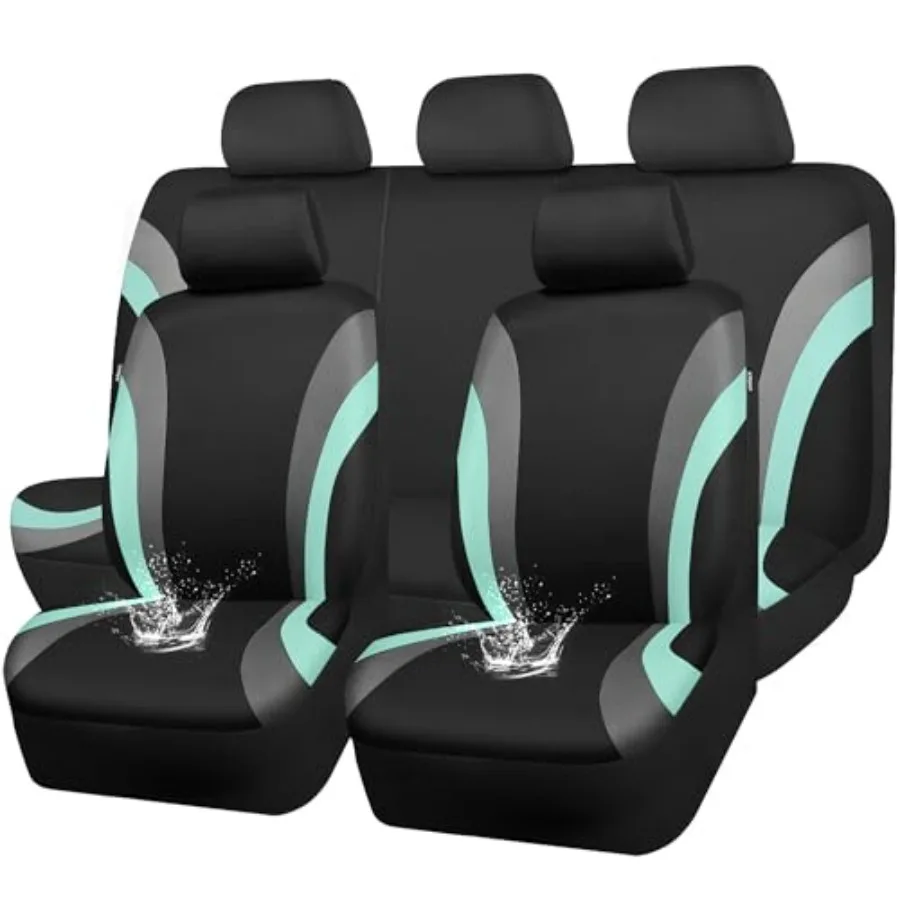 

EVA Waterproof Car Seat Covers Full Set Mint for Cars Airbag Compatible Universal Fit Sedans Vans SUVs Trucks Black and Mint