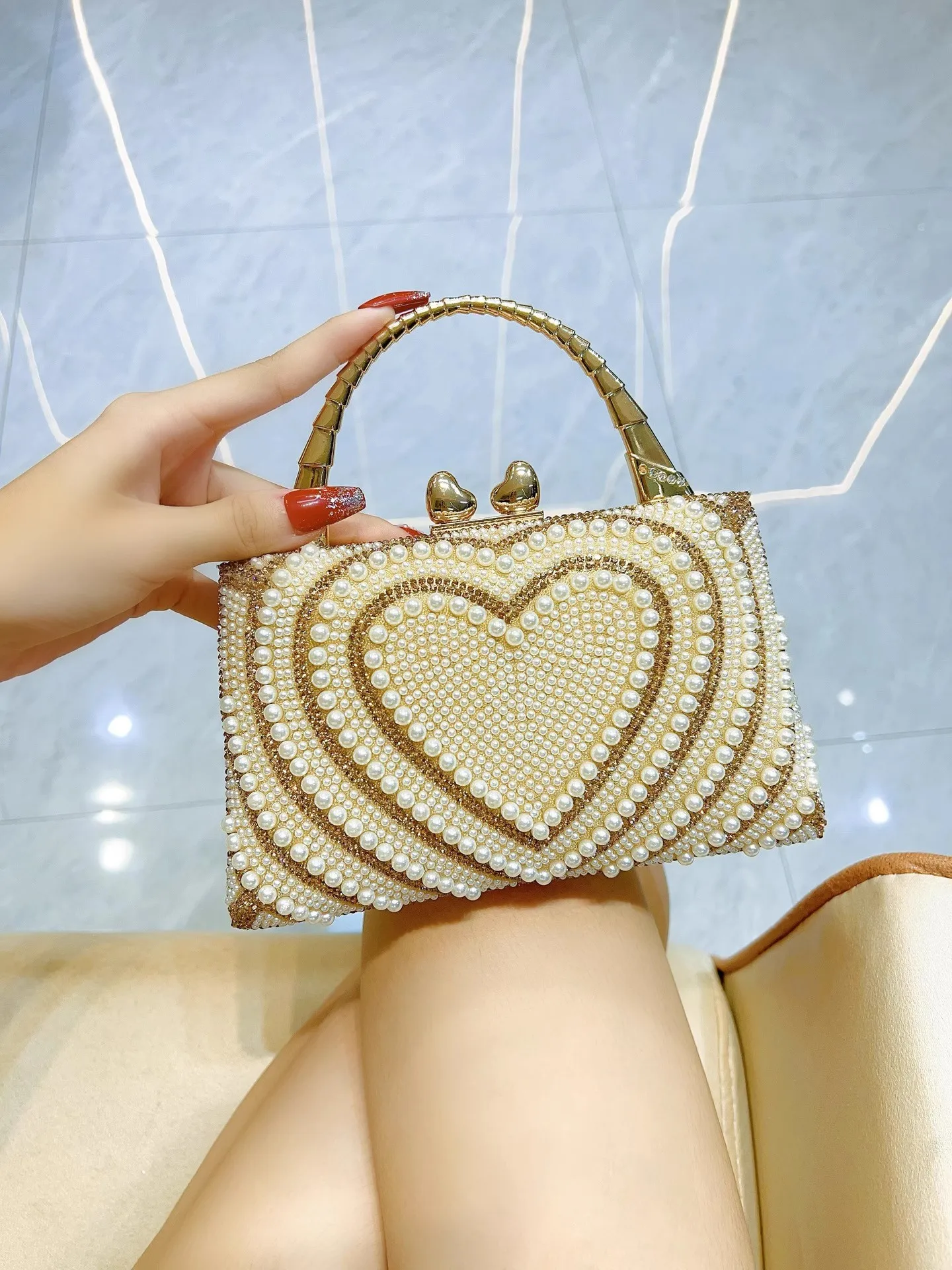 

Pearl Beaded Fashion Women's Handbag Glitter Shiny Rhinestones Diamond Evening Bag Wedding Party Clutch Purse Crossbody Bag