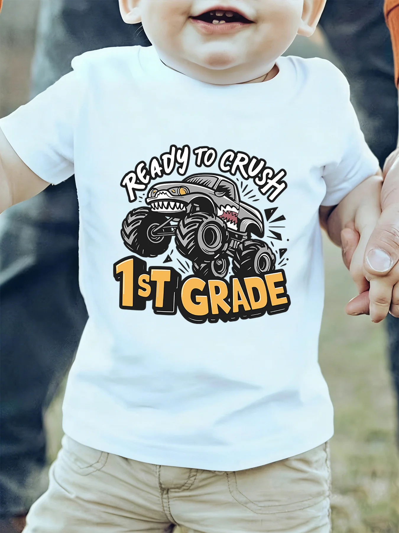 Ready To Crush 1St Grade Monster Truck Cartoon Graphic Kids T Shirt Boys Girls Family Matching Summer Crew Neck Casual Tee