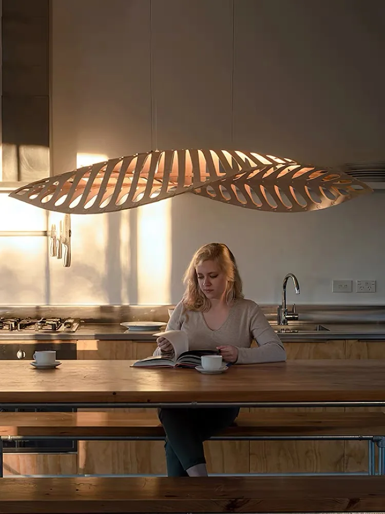 Nordic Wabi Sabi Fish Bone Wood Ceiling Pendant Light Home Deco Living Room Led Chandelier Bar Cafe Hanging Lamp Lustre Fixture