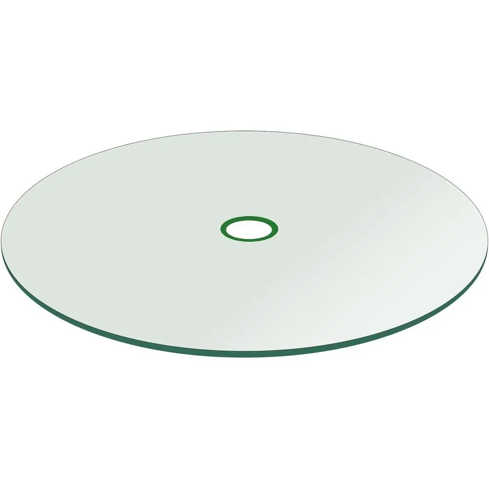 

42 Inch Round Tempered Glass Table Top with 2 Inch Umbrella Hole – 1/4 Inch Thick Clear Glass with Polished Edge Perect or Patio