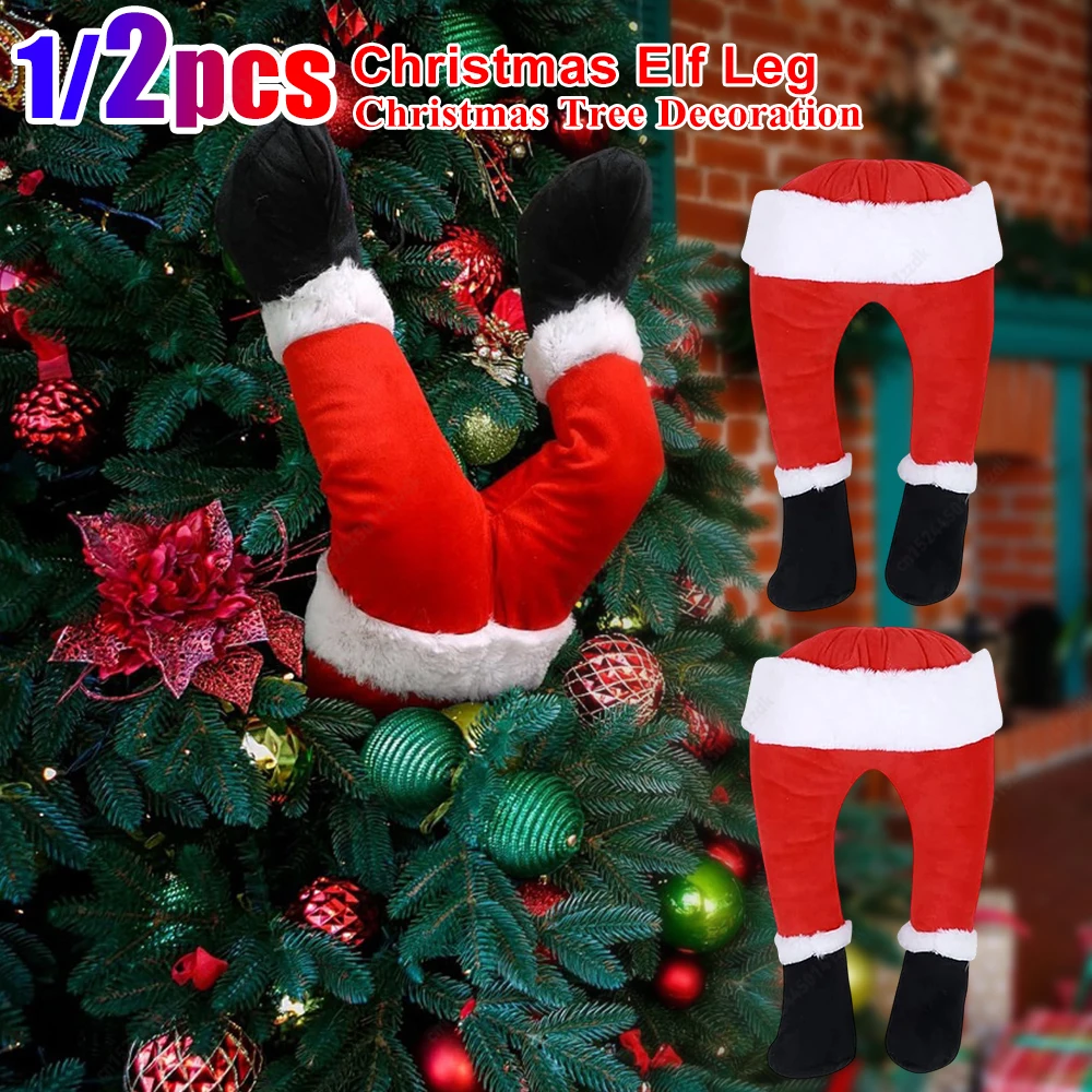 1/2PCS Xmas Tree Decoration Props Santa Claus Green Artificial Leg Children's Toy Christmas Elf Leg Plush Toy Christmas Home Dec