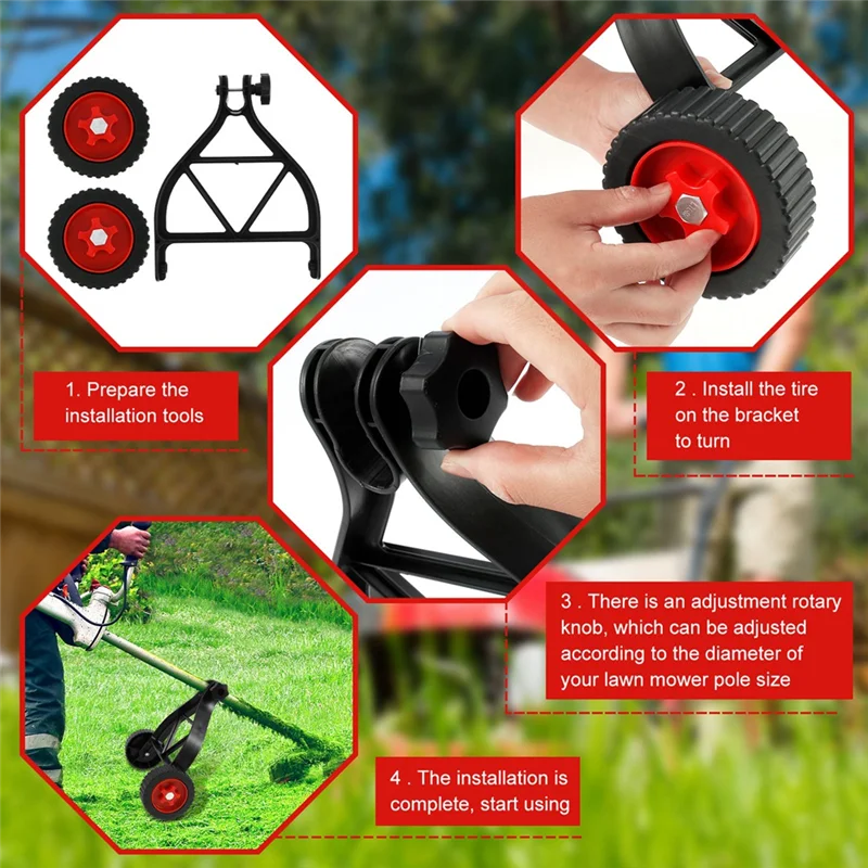 

AB34-Lawn Mower Wheel Attachment, Lawn Mower Auxiliary Wheel, Suitable For Lawn Mower, Weeder, Brush Cutter, Garden