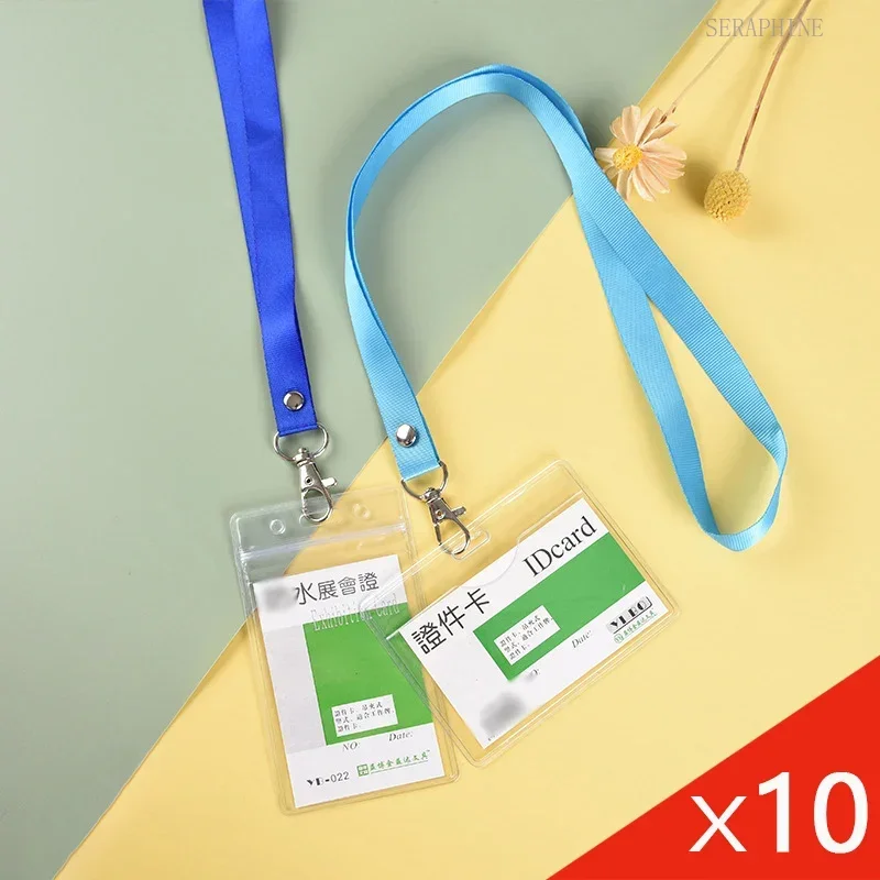 10 Pcs Transparent Badge Holder Neck Strap Set Waterproof ID Bag Card Lobster Hook Rop Lanyard for Employee Access Control Card