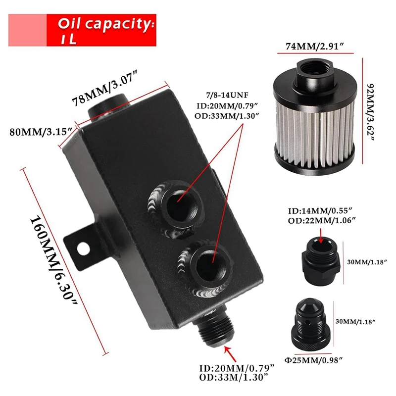 Super Sale Universal 10AN Aluminum Baffled Oil Catch Can Brushed Reservoir Tank with Breather Filter 1000ml - view 3