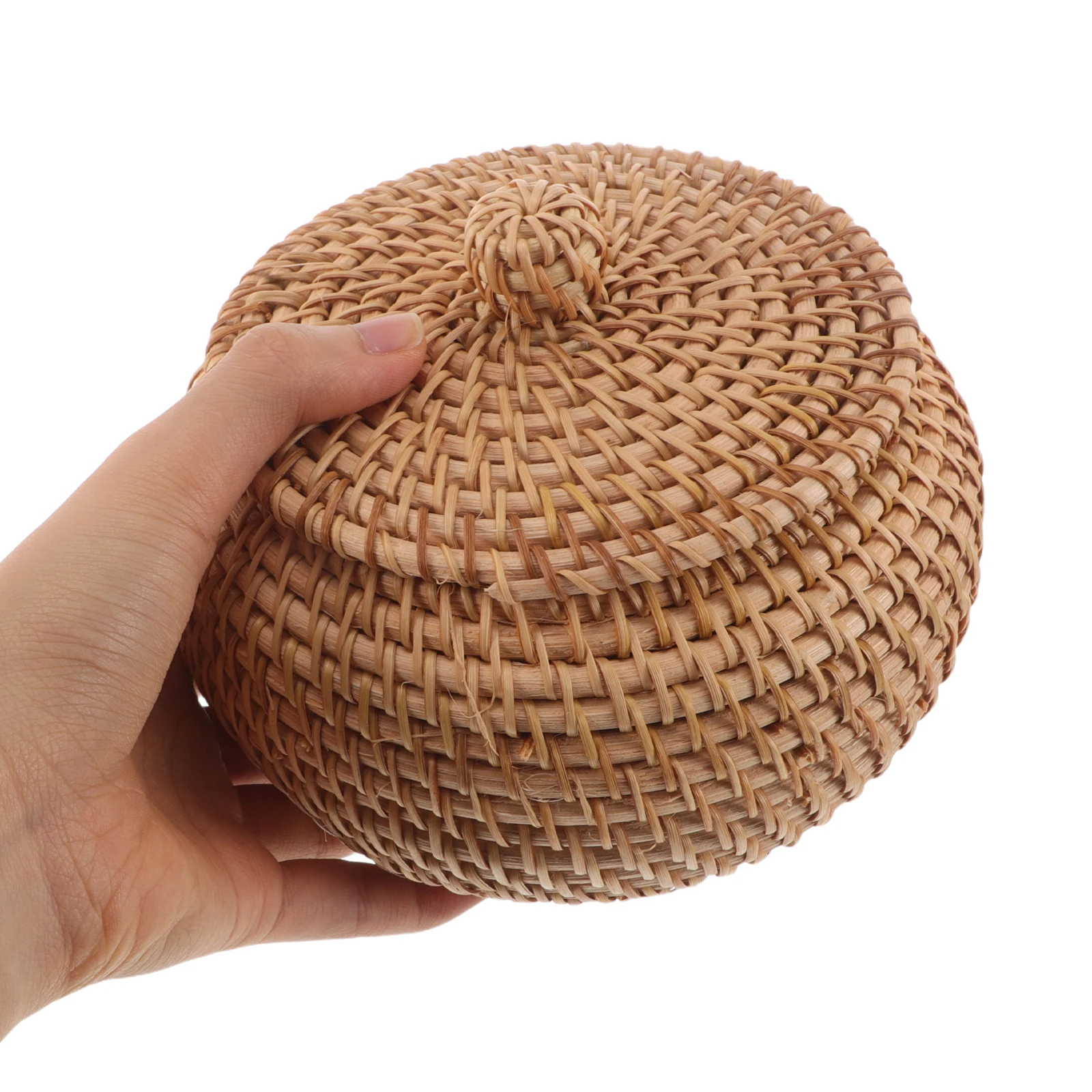 

Rattan Woven Box Round Decorative Storage Basket Natural Handwoven Lid Desktop Organizer Small Rattan Table Sundries Holder