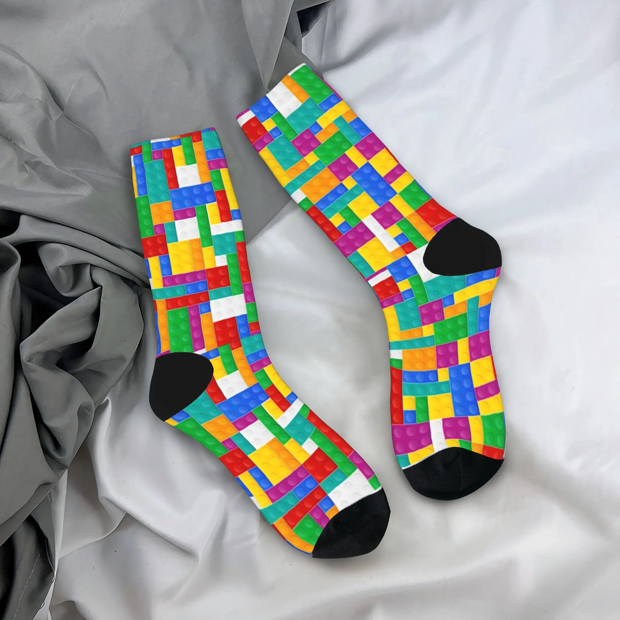 Colorful Building Blocks Print Stockings Elegant Socks Couple Soft Socks Spring Climbing Graphic Anti Bacterial Socks Present