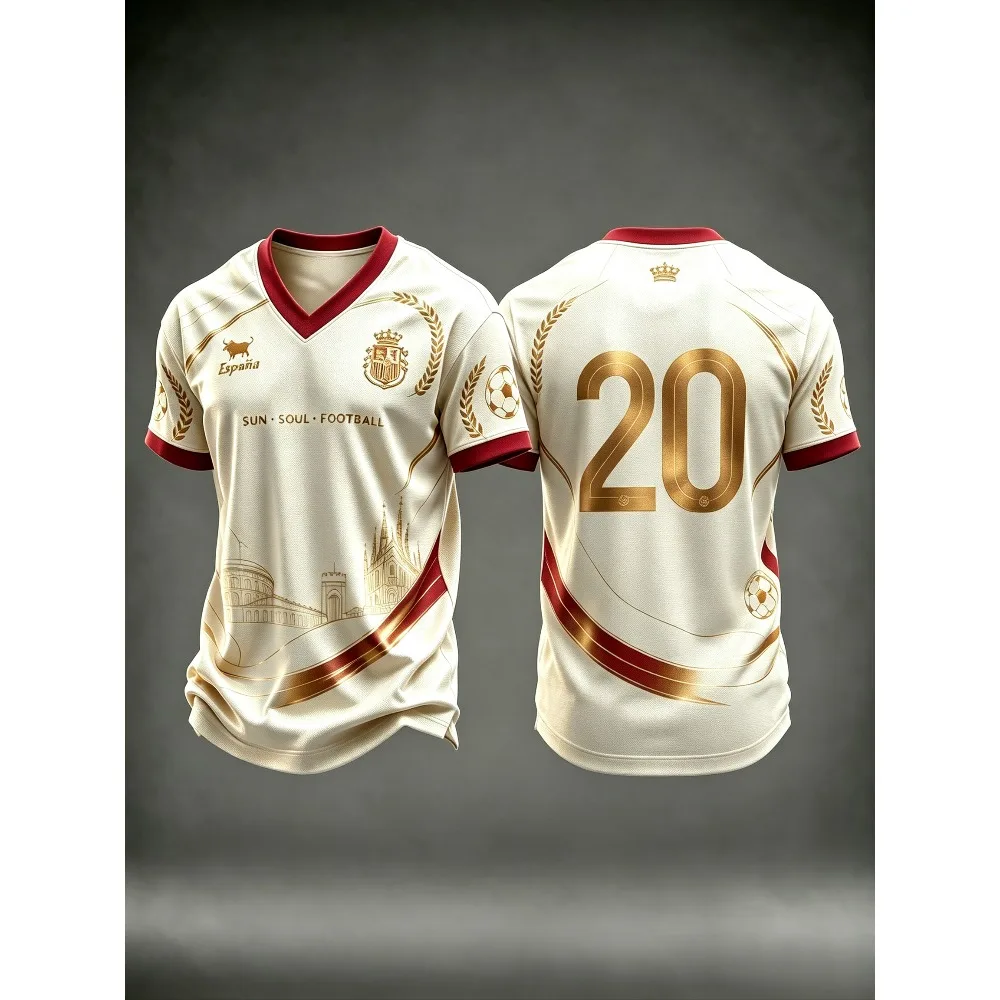 Spain Summer 2026-2027 Breathable Soccer Jersey Print Quick Dry Sports Comfortable T-shirt for  Outdoor Football Match Uniform