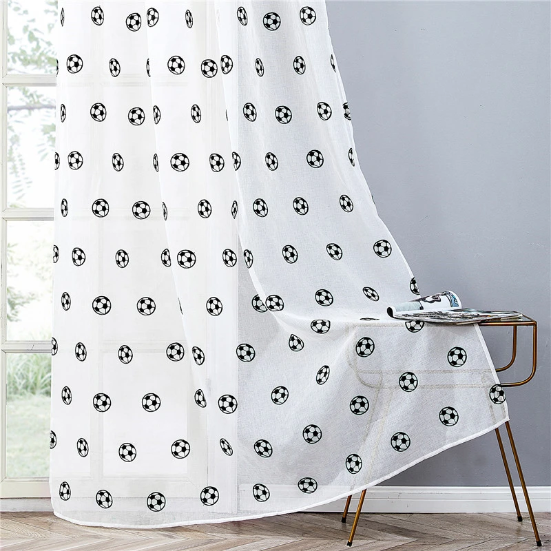 Cartoon Embroidered Football Sheer Tulle Curtain Children Boys Bedroom Curtains For Living Room Window White Voile Drape Cortina