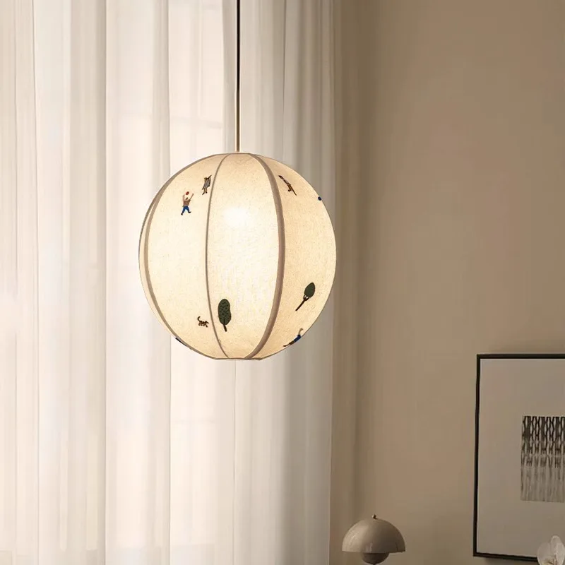 European Fabric Embroidery Pendant Light Children's Bedroom Eye Protection Study Restaurant Cafe Ball Indoor Hanglamps Woonkamer