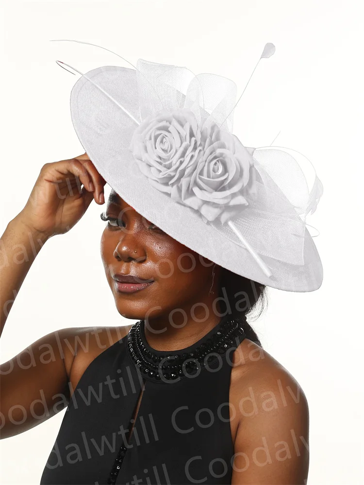 Women Kentucky Ascot Big Fascinator Hats With Flower Church Wedding Chapeau Cap Ladies Occasion Millinery Ladies Femme Elegant