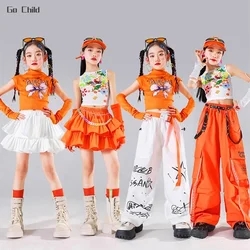 Hip Hop Kids K-pop Crop Top Street Dance Cargo Pants Pleated Skirts Girls Streetwear Child Jazz Costumes Cheerleader Clothes Set