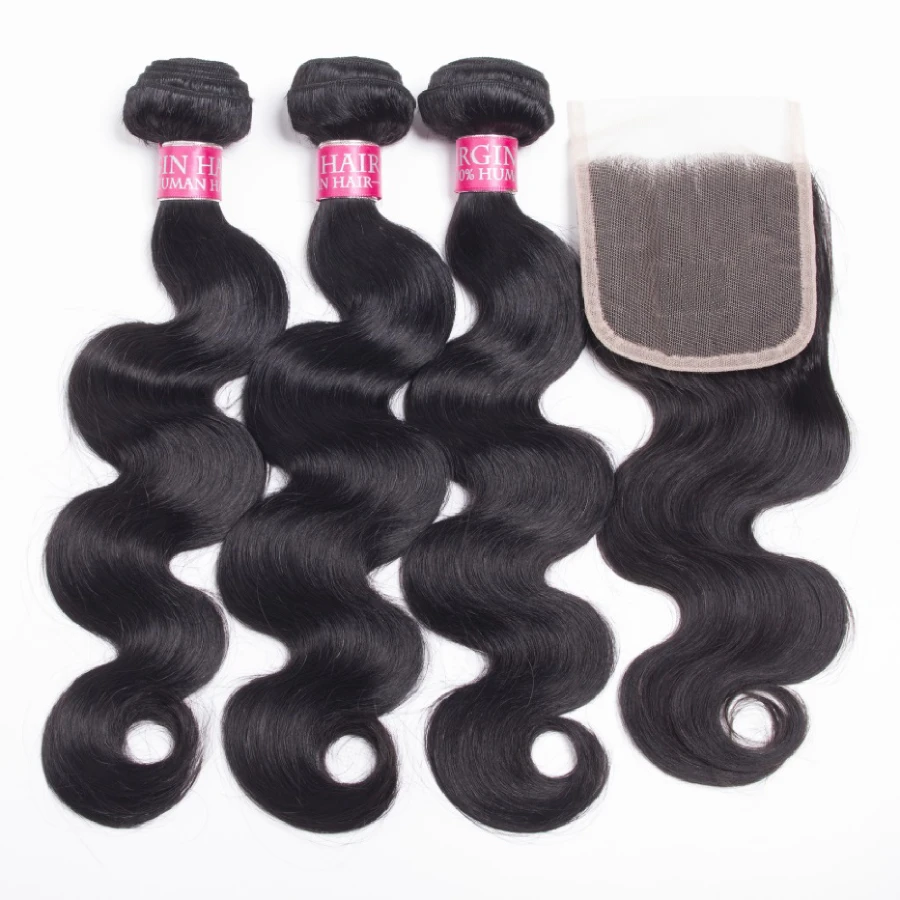 Brazilian Unprocessed Remy Human Hair Bundles With Closure Body Wave Hair Weave 4x4 5x5 Lace Closure With Virgin Hair Bundles