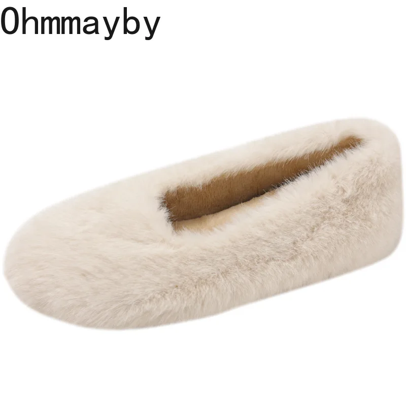 أحذية نسائية مسطحة من القطن الدافئ من الفرو مريحة ونعل ناعم قصير من القطيفة أحذية ماري جين للارتفاع الداخلي في الهواء الطلق أحذية شتوية سهلة الارتداء