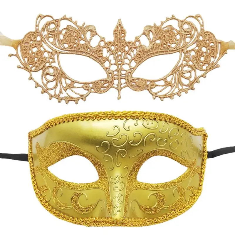 Couples Masquerade 2pcs Mysterious Lace Face Cover Set Party Costumes Accessory Masquerade Face Cover for Mardi Gras