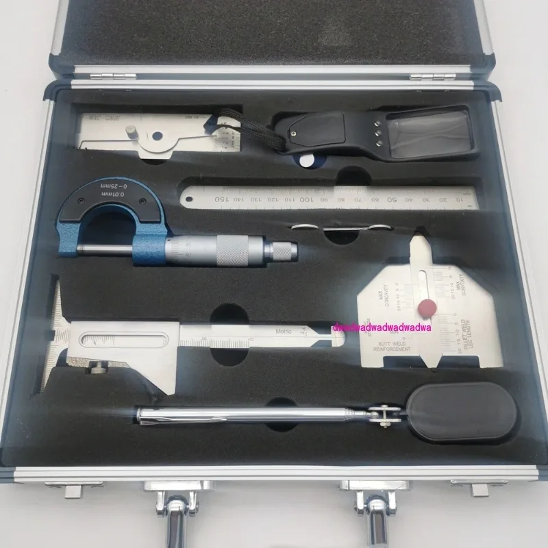 

7 Pieces Stainless Steel Welding Inspection Gauge Kit Micrometer Magnifier HI-LO Welding Pipe Gauge