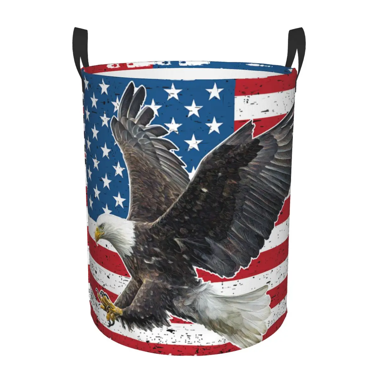 Bald Eagle American Flag Laundry Basket Collapsible USA Patriotic Clothing Hamper Toys Organizer Storage Bins