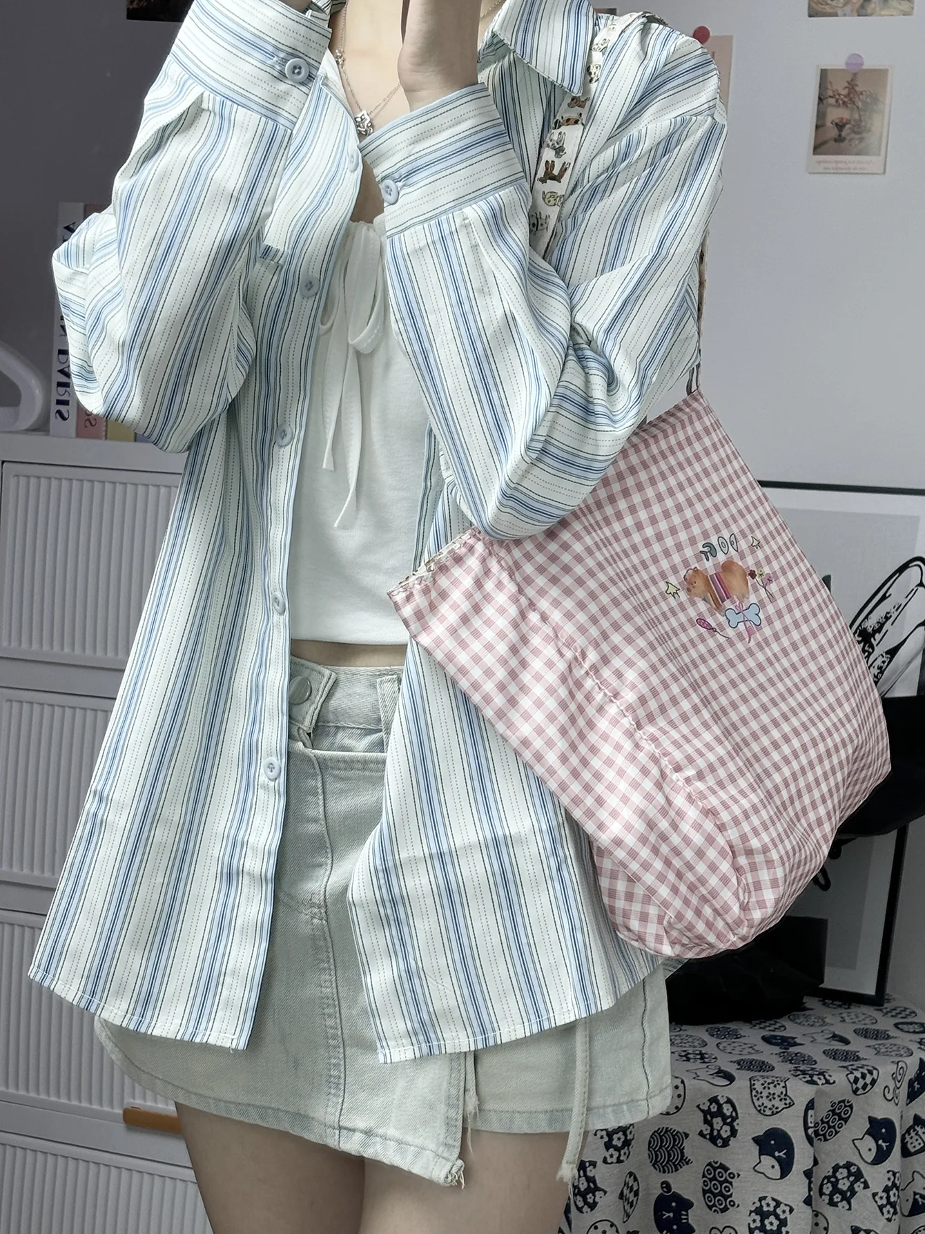 

YIFAN Large Capacity Lightweight Casual Plaid Canvas Bag 2025 Commuting High Class Hand-held Tote Bag Shoulder Bag