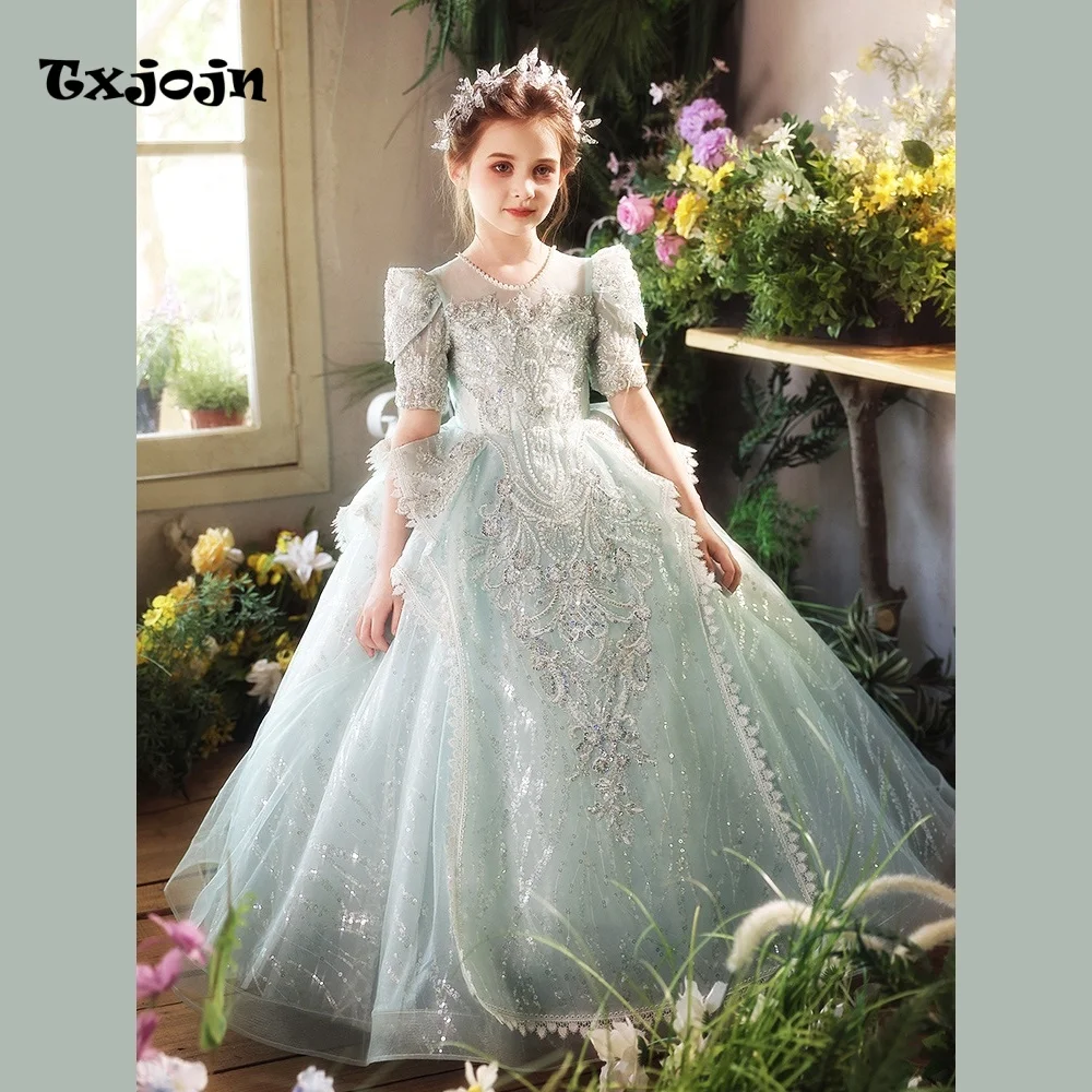 Luxury Girl's Ball Gown Flower Girl Wedding Dress Christmas Princess Dress Kids Performance Vestido Birthday Party Clothes 3-16Y