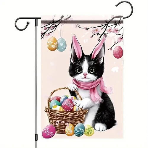Easter Cat Garden Flag 12x18 Inch Double Sided Outdoor Yard Banner with Bunny... YYZ