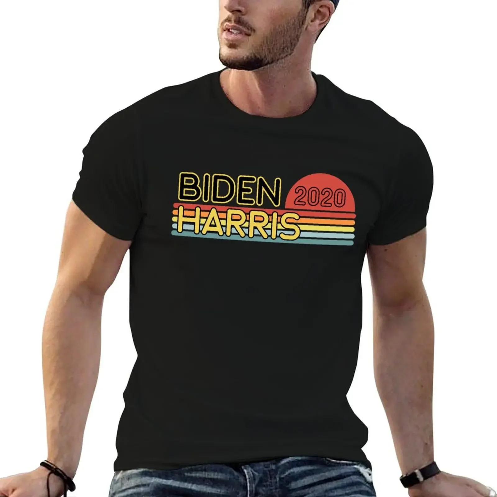 Biden Harris 2020 Vintage Retro Rainbow Design T-Shirt man t shirt shirts graphic tee quick drying Men's t-shirts