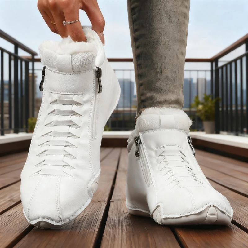 

Новинка 2025, ботильоны на меховой подкладке, женская теплая зимняя обувь, высокая боковая молния, удобная нескользящая обувь на мягкой подошве для женщин