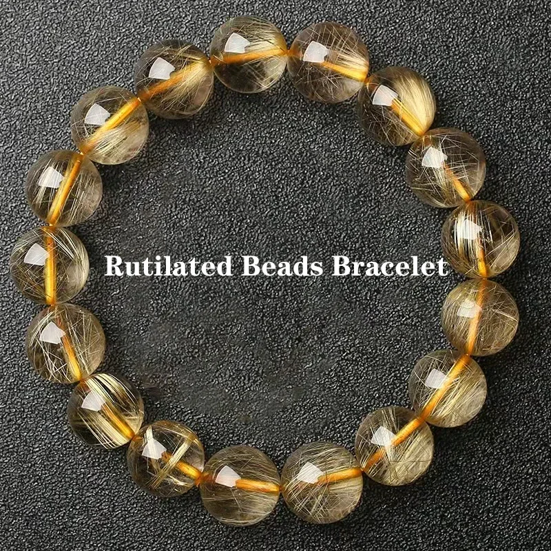 1PC High Quality Rutilated Quartz Crystal Bracelet Quartz Round Bead Exquisite Ladies Jewelry Healing Stone Bracelet for Women