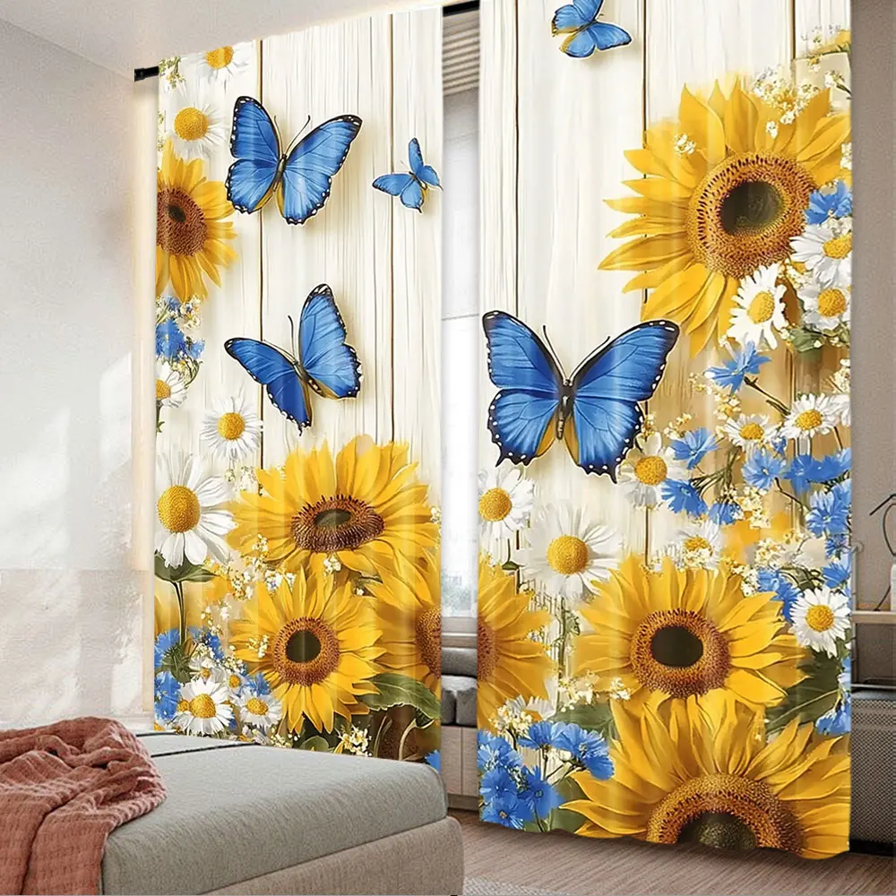 2Pcs Sunlit Sunflower Curtain Perfect Modern Home Decor Gift Suitable For Living Room Bedroom And Many Other Occasions