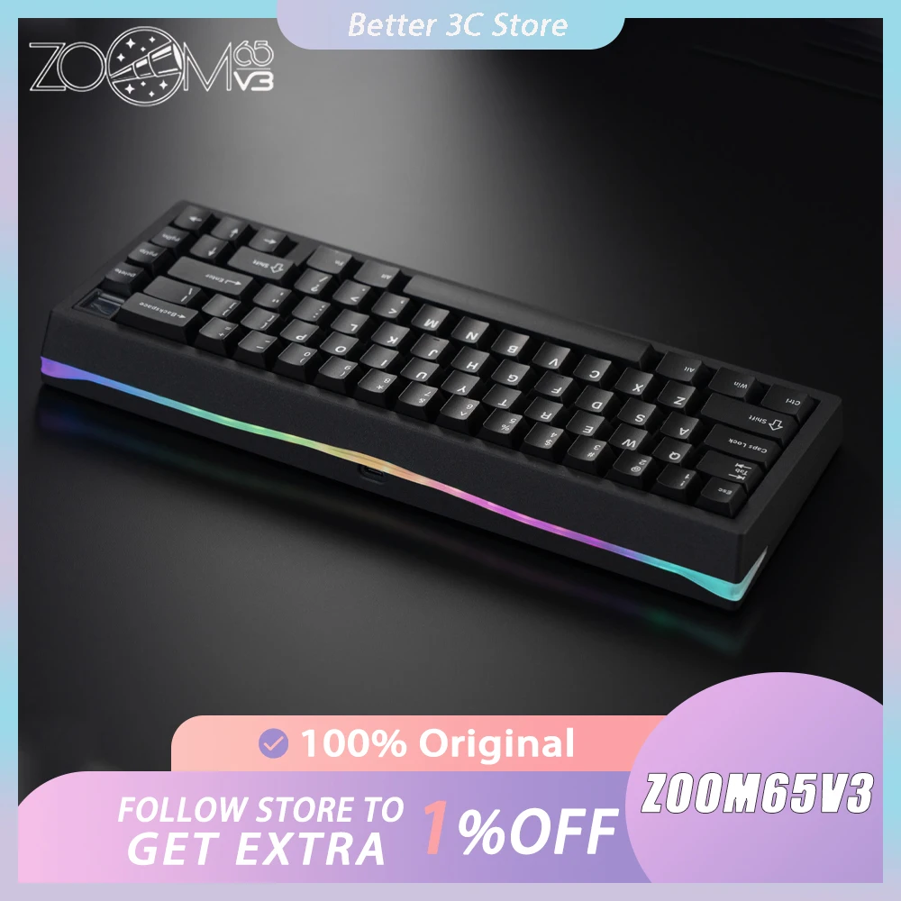 Imagem -01 - Zoom 65 v3 Kit Teclado Mecânico Personalizado Liga de Alumínio Tela Personalizada Tri Mode Rgb Jogos sem Fio Presente pc Gamer zoom 65 v3 kit teclado mecanico personalizado liga de aluminio tela personalizada tri mode rgb jogos sem fio presente pc gamer 01
