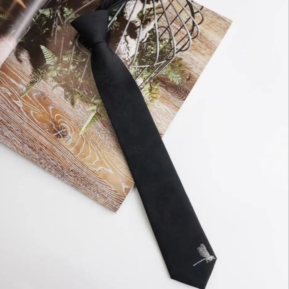 

High Quality Men Women Gift Designer Vintage Insects Embroidery Black Ties For Shirt Boy Girls Performance Necktie Tie TB599
