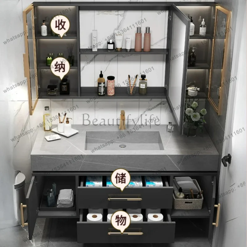 YJ Vanity Light Luxury Slate One Basin Modern Minimalist Hand Wash Combination 70-140Bathroom Storage Cabinet With Mirror Furnit
