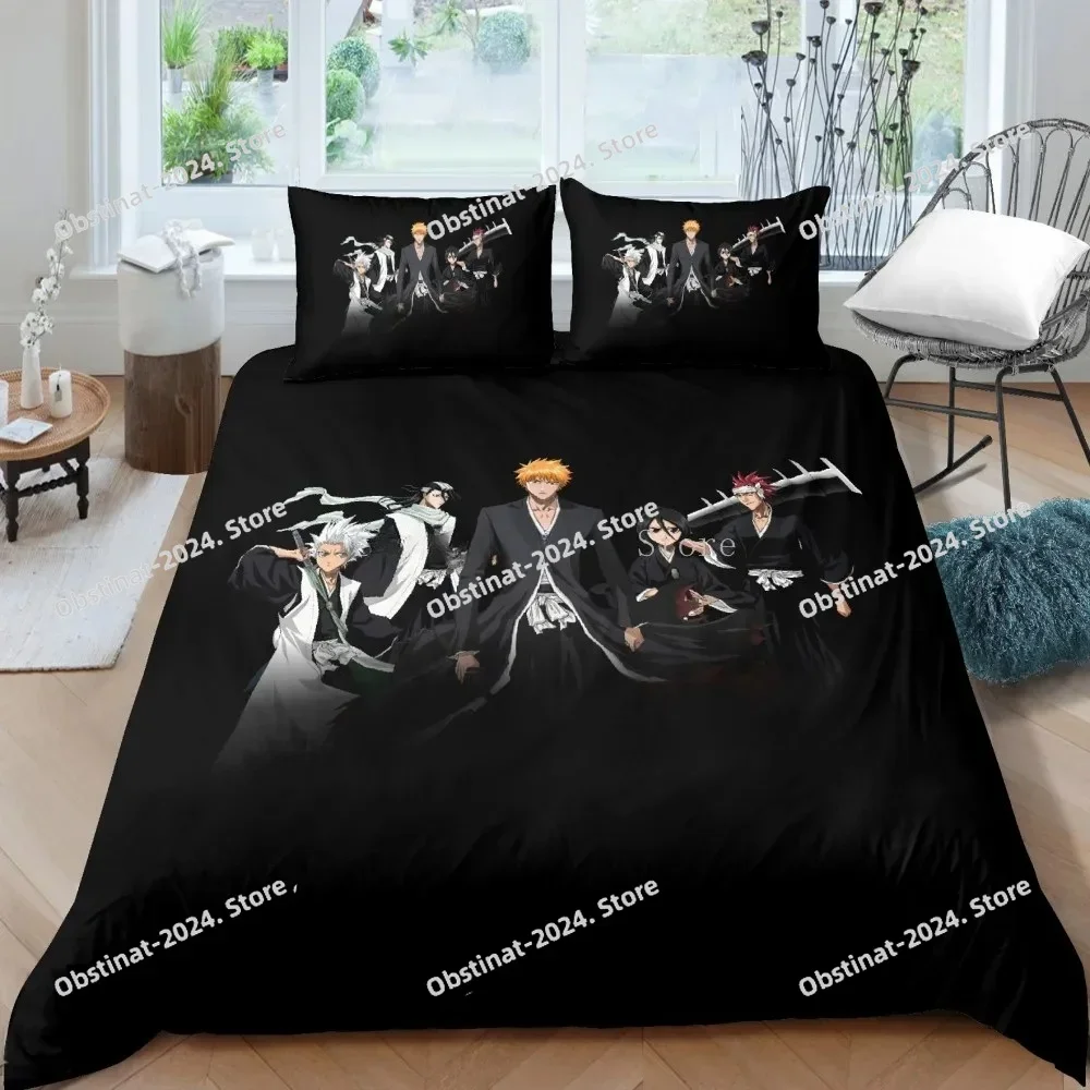 3D 블리치 쿠로사키 이치고 침구 세트 베개 커버 포함 침대 이불 커버 부드러운 싱글 더블 퀸 슈퍼 킹 사이즈 침구