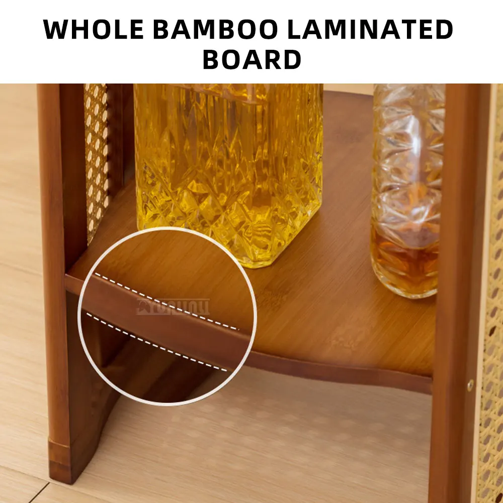  for Living Room Balcony Bedroom BedsideSide Table with Open Storage Shelf,Handwoven Rattan Round Coffee Table Home Decor