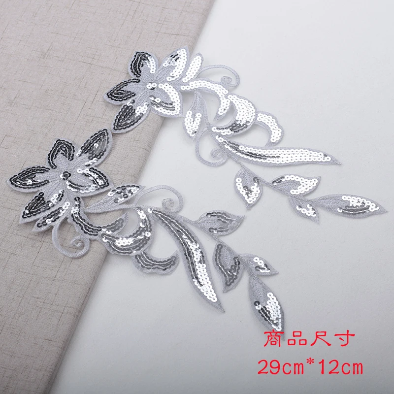 1 Pair Sequin Flower Embroidered Patches For Clothing Dress Accessories Applique Handmade Badges Sewing Crafts