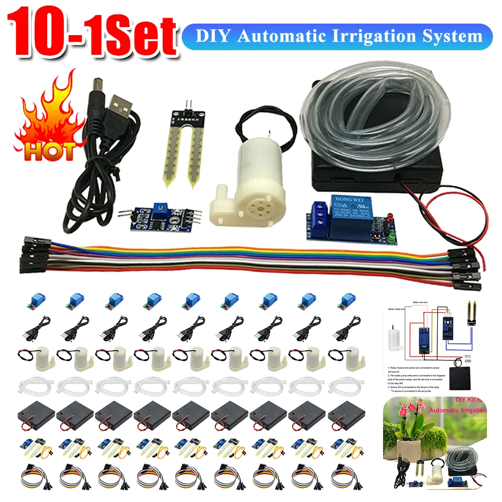 1-10Set Automatic Irrigation Module DIY Kit Automatic Watering Kit Soil Moisture Sensor Mini Water Pump 50cm Hose for Arduino