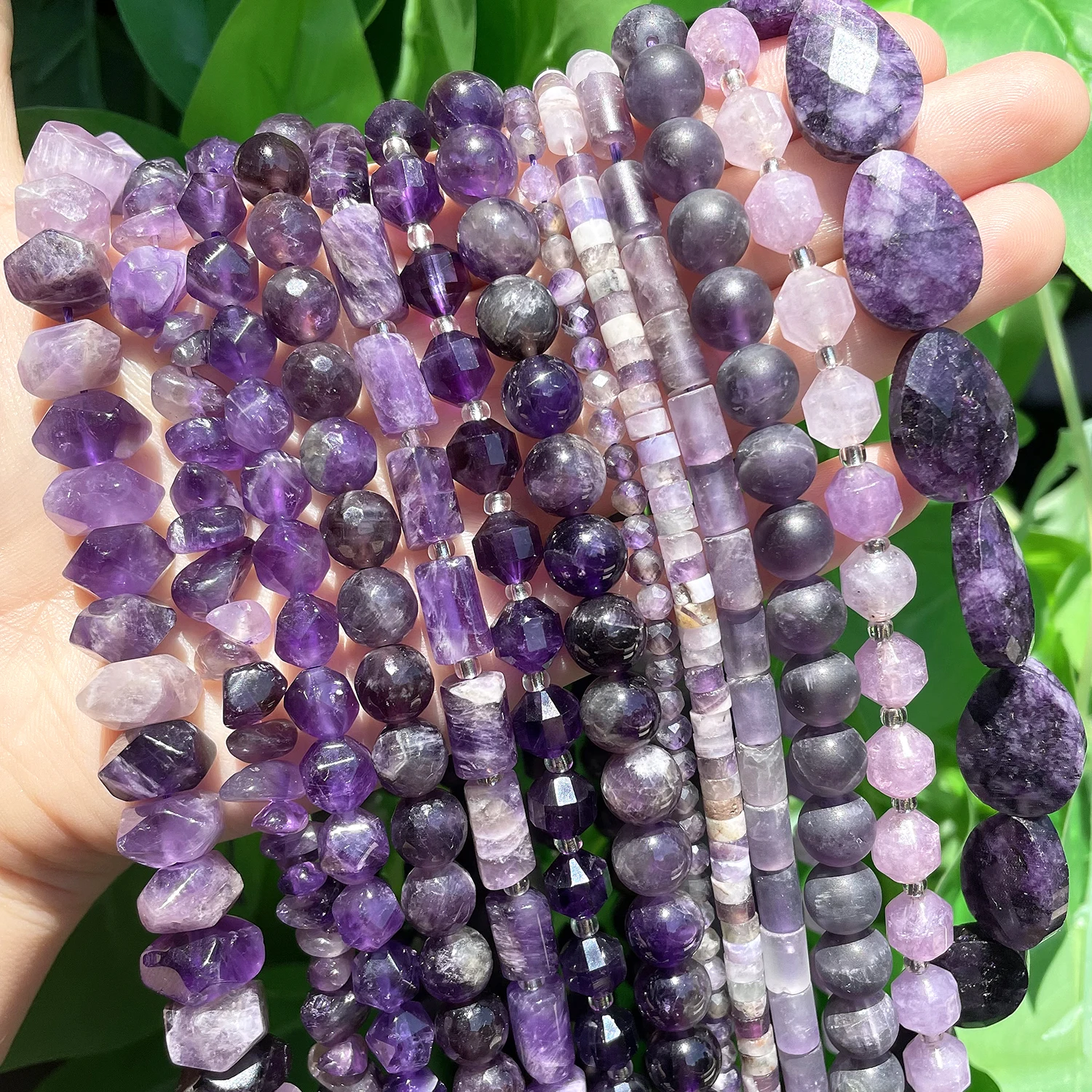 Natural Amethyst Gem Stone Various Styles Irregular Faceted Oval Drop Purple Quartz Loose Beads For Jewelry Making Diy Bracelet