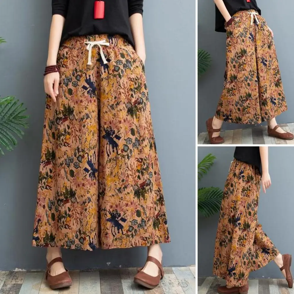 

Wide-leg Pants Stylish Women's Elastic Waist Wide Leg Pants with Pockets Comfortable Cotton Linen Casual Trousers for Summer