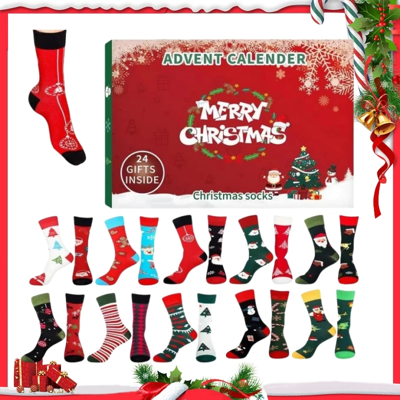 Christmas Socks Advent Calendar Funny Christmas Socks 24 Days Of Advent Box Socks With Different Christmas Patterns For Adults