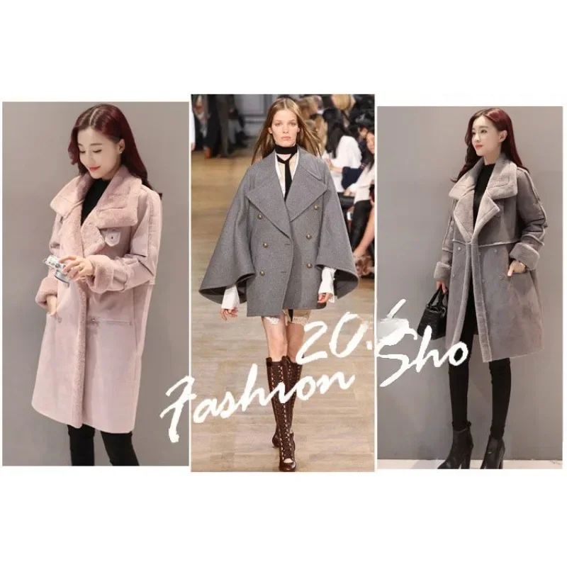 Wildledermantel Damen Winter New Plus Fleece Verdicktes Mittellanges Fell Ein Lammfleece Baumwolle gefütterter Mantel Hochwertige Jacken