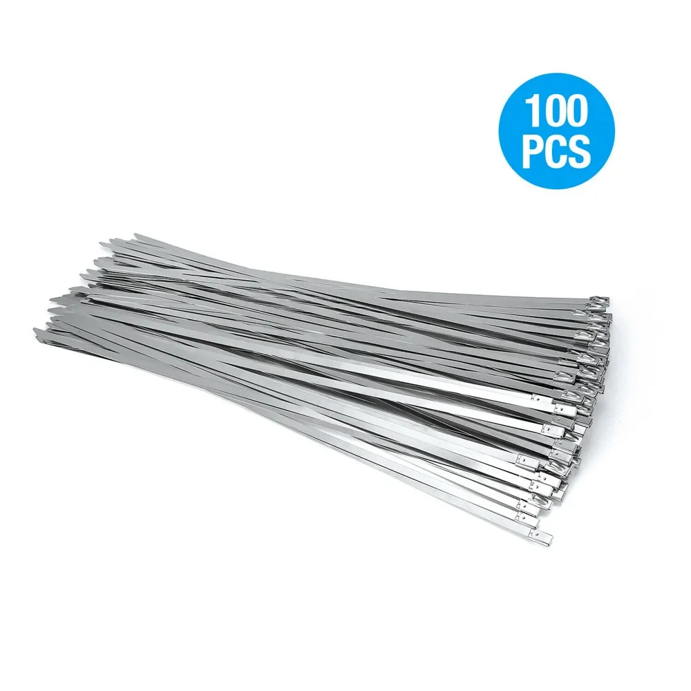 100Pcs 4.6mm 304 Stainless Steel Cable Ties  Heavy Duty Self-Locking Cable Zip Tie Multi-Purpose Metal Exhaust Wrap Locking Ties