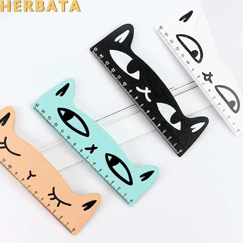 1PC Kawaii Cat Design Ruler Funny Stationery Wooden Rulers Office Accessories School escolar Kids Study Supplies